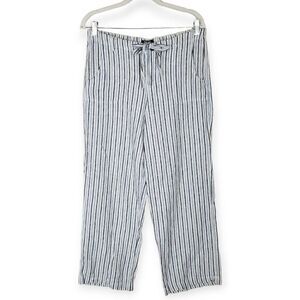 Definition Blue White Striped Linen Blend Wide Blend Pull On Pants